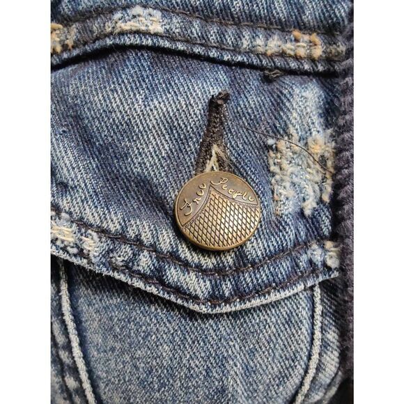 Free People Intentionally Distressed Denim Jacket with Hood - Picture 5 of 6